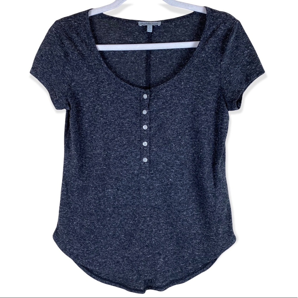 Charlotte Russe Size Medium Scoop Neck Short Sleeve Button Top